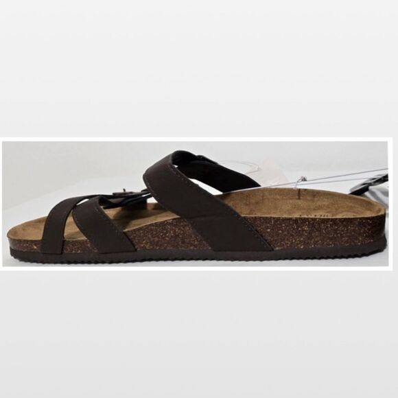 New Falls Creek Shoes Womens Sandals Dark Brown Straps Buckles Slip On Size 11 - Picture 6 of 15